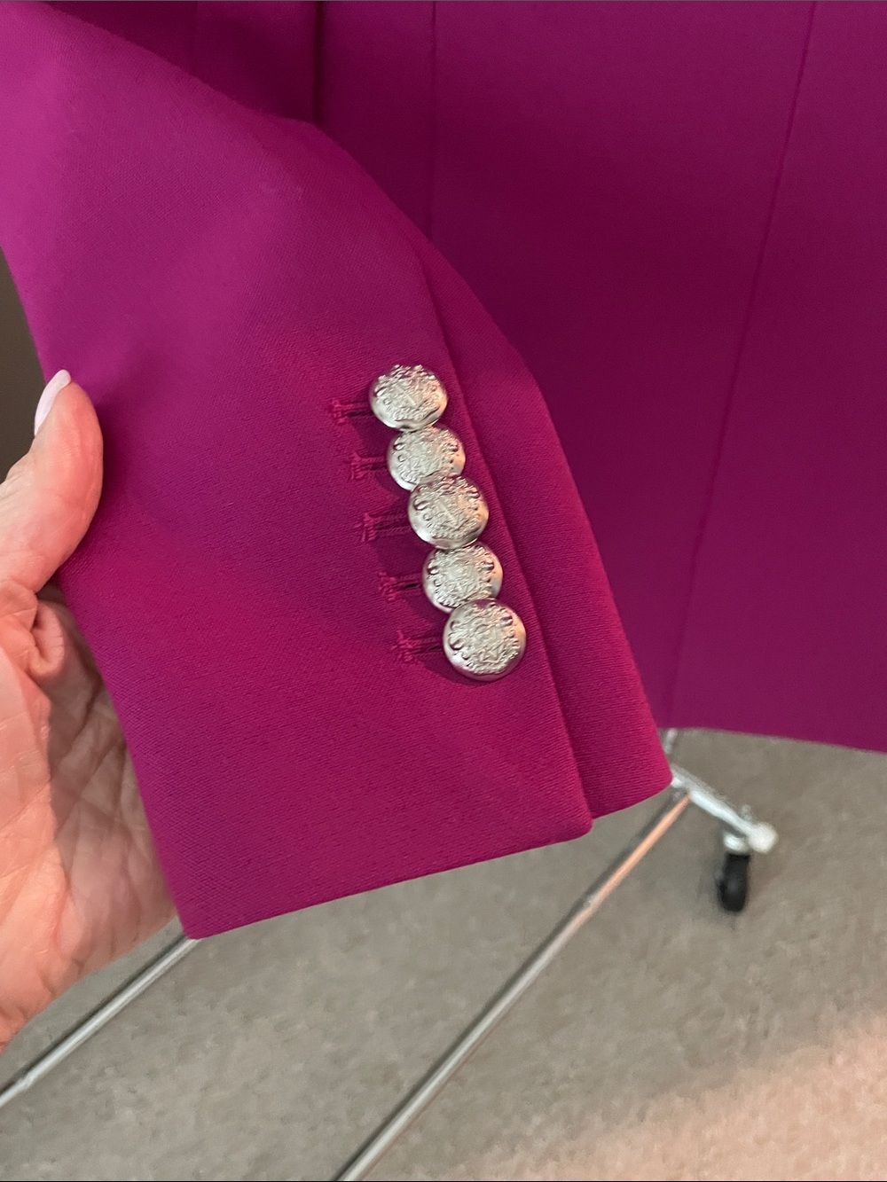 Veronica Beard Double-Breasted Magenta Blazer with Decorative Silver Buttons - Picture 3 of 8